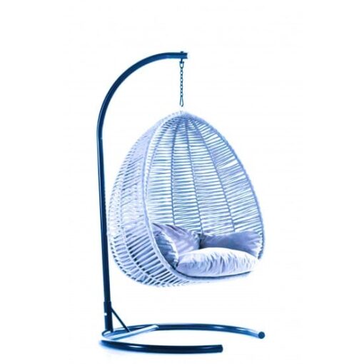 Balansoar suspendat Zenveri, 112x100x120/220 cm, otel/macrome sinteti, Gri Albastru, Negru - imagine 2