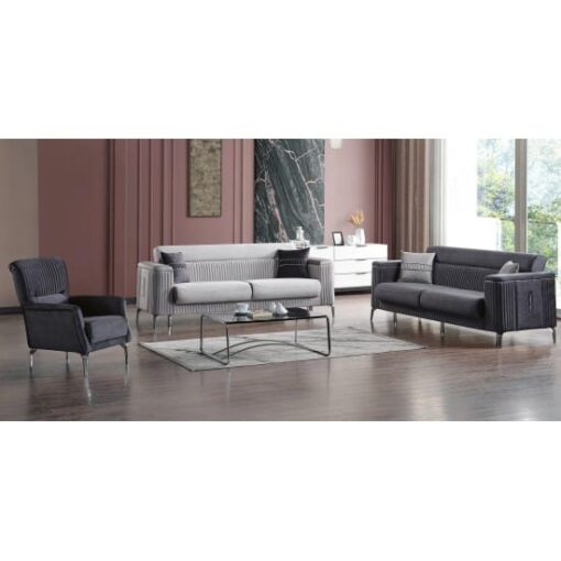 Canapea Zenveri Majestic, Gri, 3 locuri, 226x95 (113 cu pad) x h 94 cm
