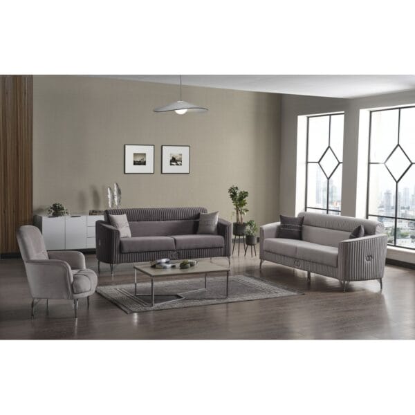 Canapele extensibile Zenveri Majestic, Gri, 3 locuri, 225x87 (113 cu pad) x h 94 cm