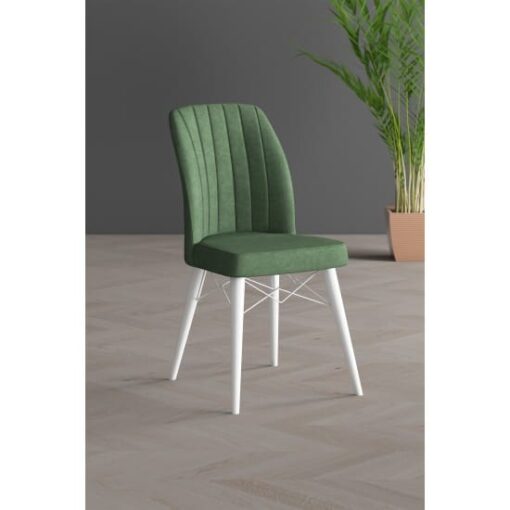 Set 6 Scaune tapitat, Lirona Verde Inchis, picioare Lemn ALB, material textil, cadru metal, dining/bucatarie - imagine 2