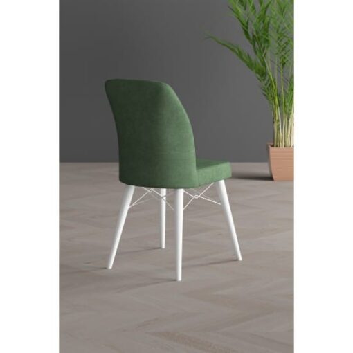 Set 6 Scaune tapitat, Lirona Verde Inchis, picioare Lemn ALB, material textil, cadru metal, dining/bucatarie - imagine 3